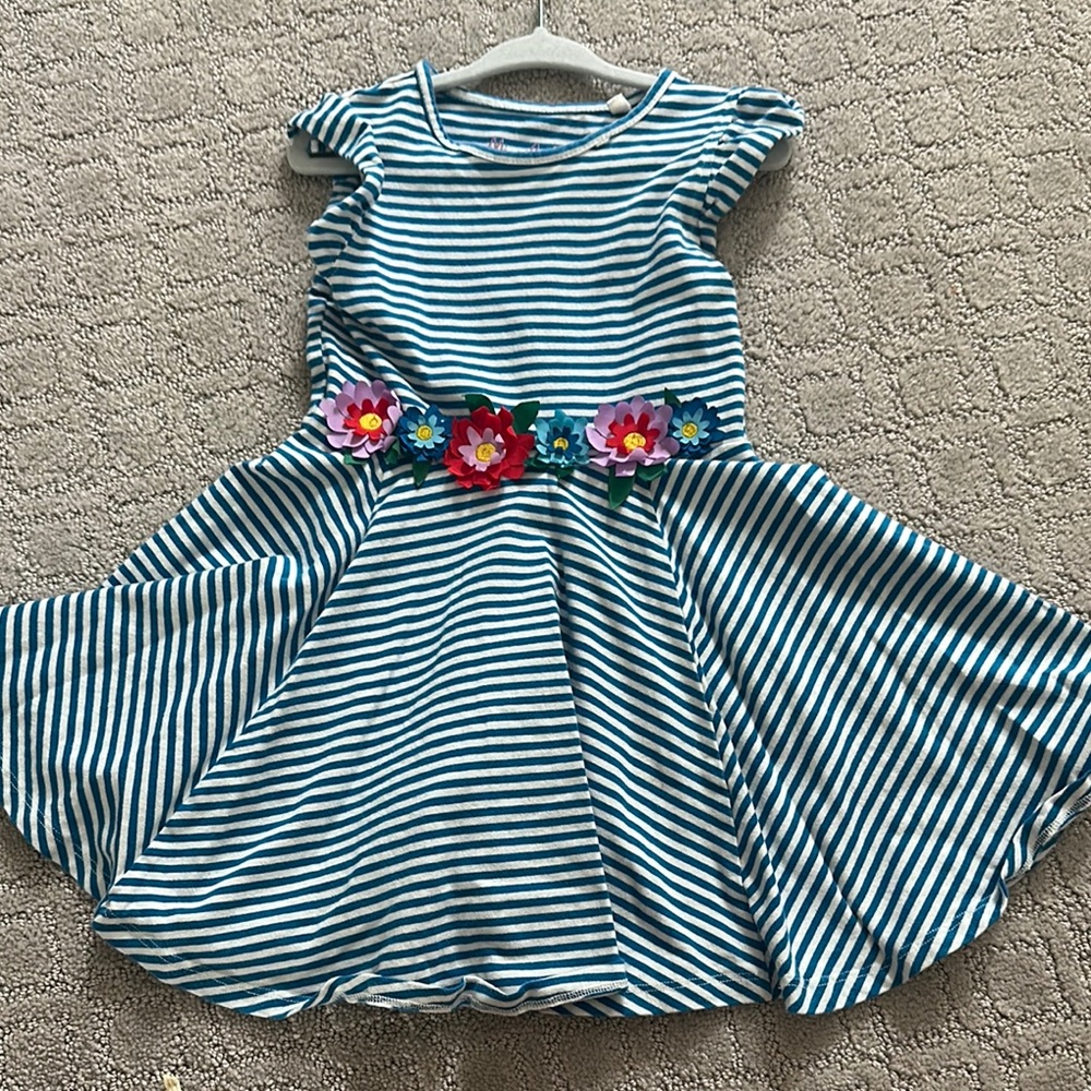 Mini Boden Blue and White A-Line Sundress with Flutter Cap Sleeves